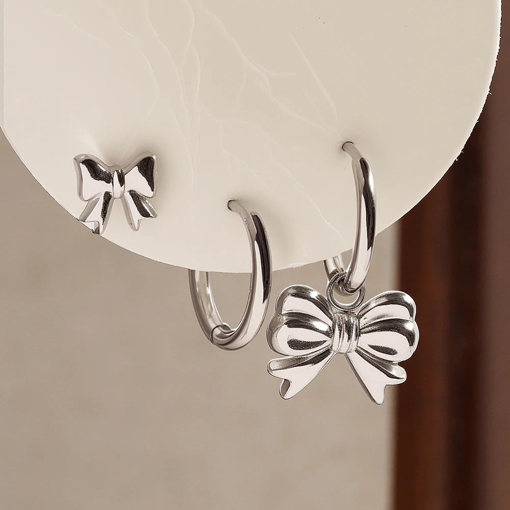 Stainless Steel Bow Earrings Women Exquisite