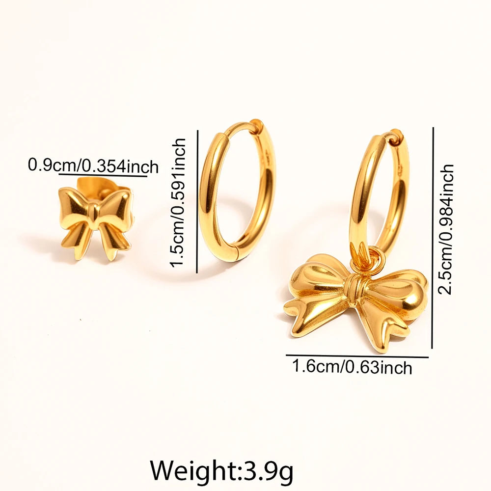 Stainless Steel Bow Earrings Women Exquisite