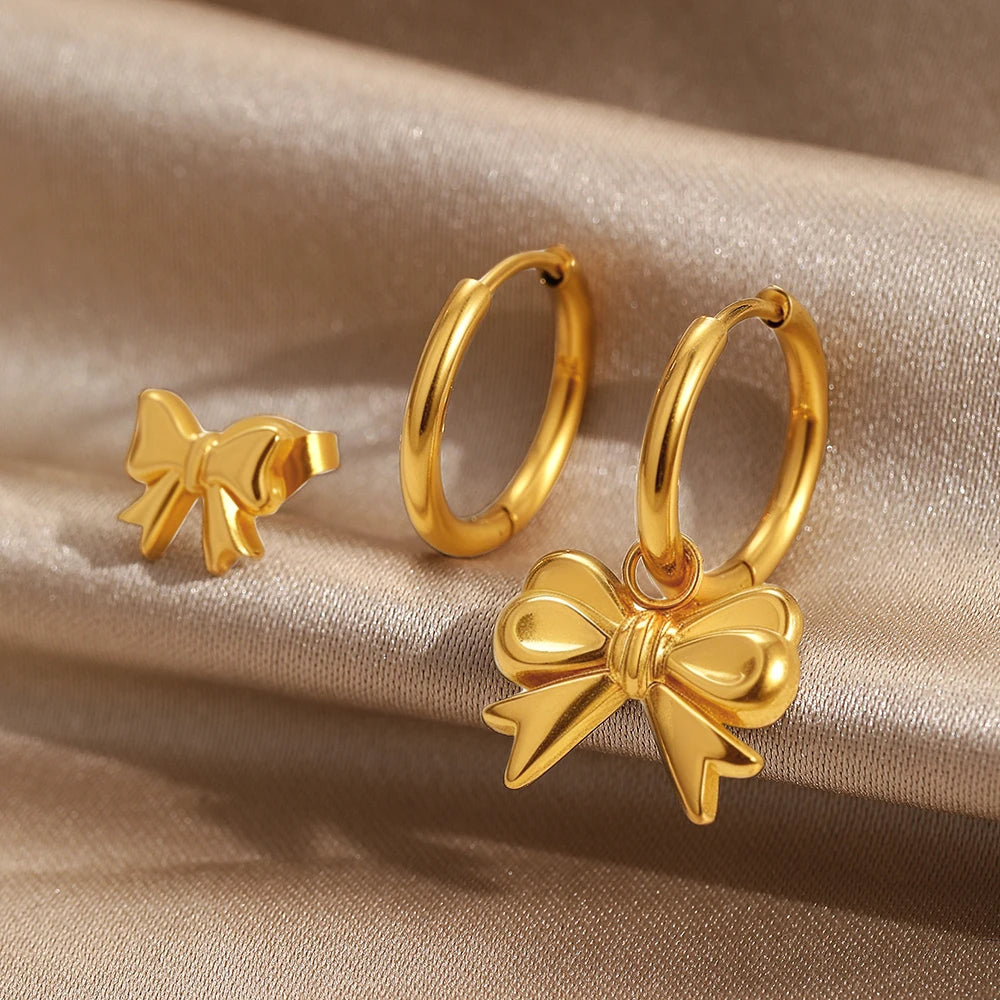 Stainless Steel Bow Earrings Women Exquisite