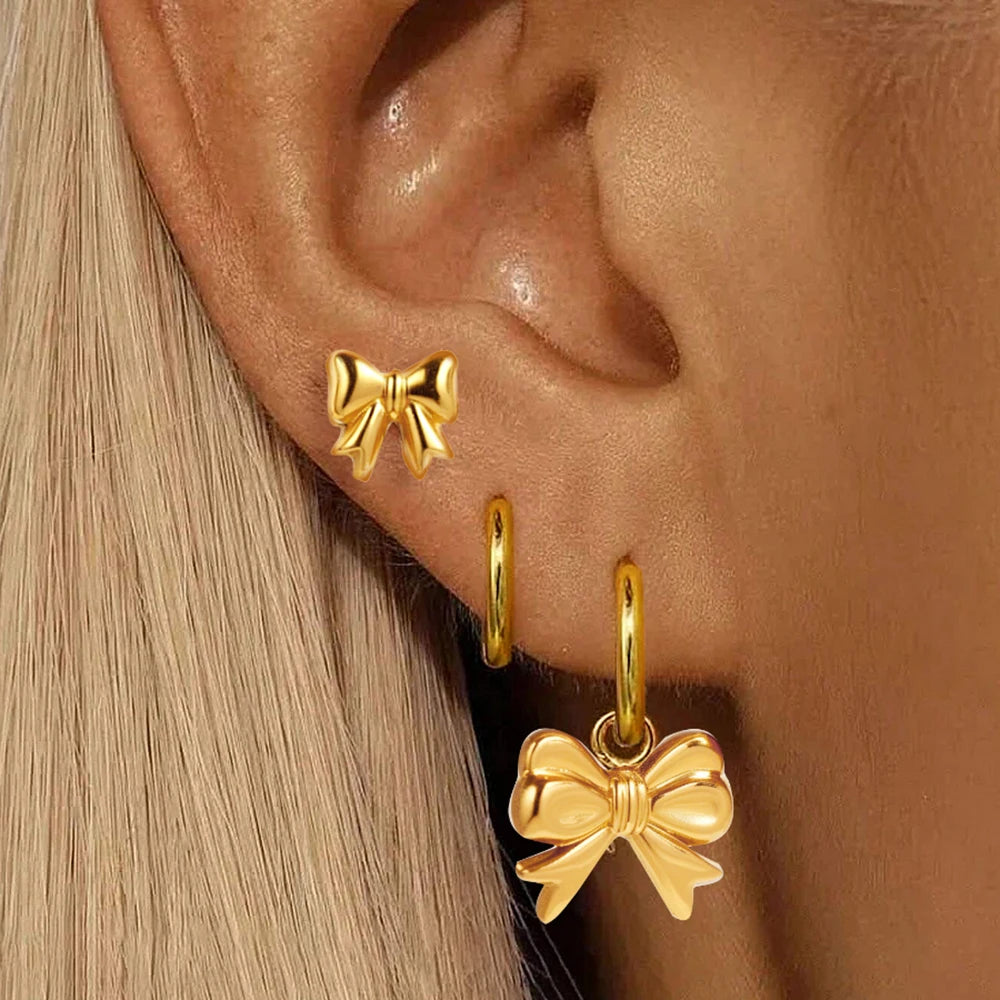 Stainless Steel Bow Earrings Women Exquisite